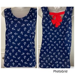 Wishful Park Nautical Navy Anchor Print Tank with Red Bows Accent Small